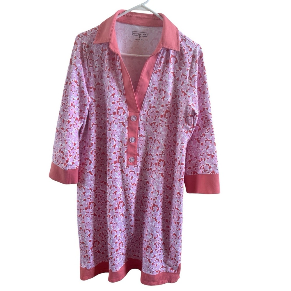 Duffield Lane June Size Large Shift Dress Pink Bouquet Comfy Preppy Cruise Beach